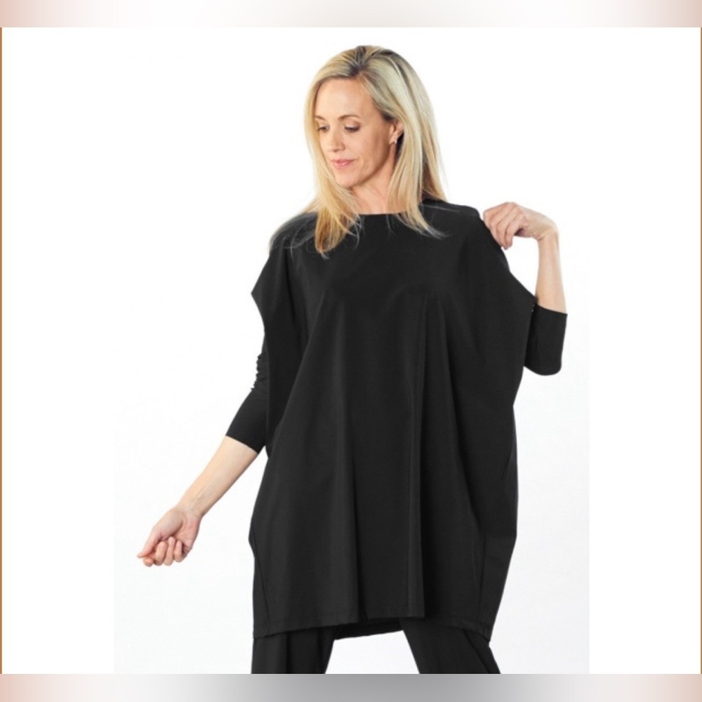 Bryn Walker Adria Funnel Neck Black Tunic Size M Lagenlook